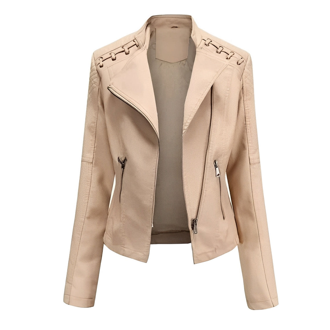 Chic Women’s Leather Jacket with Concealed Zipper