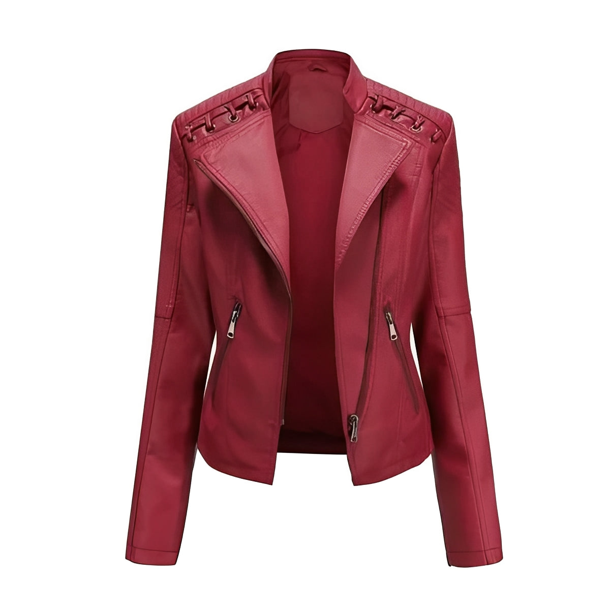 Chic Women’s Leather Jacket with Concealed Zipper