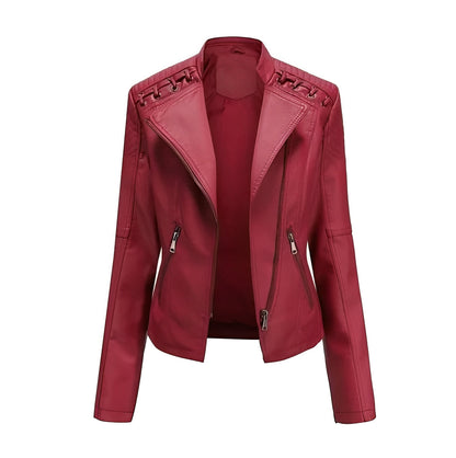 Chic Women’s Leather Jacket with Concealed Zipper
