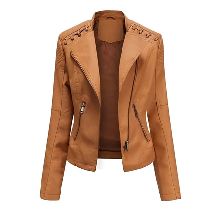 Chic Women’s Leather Jacket with Concealed Zipper