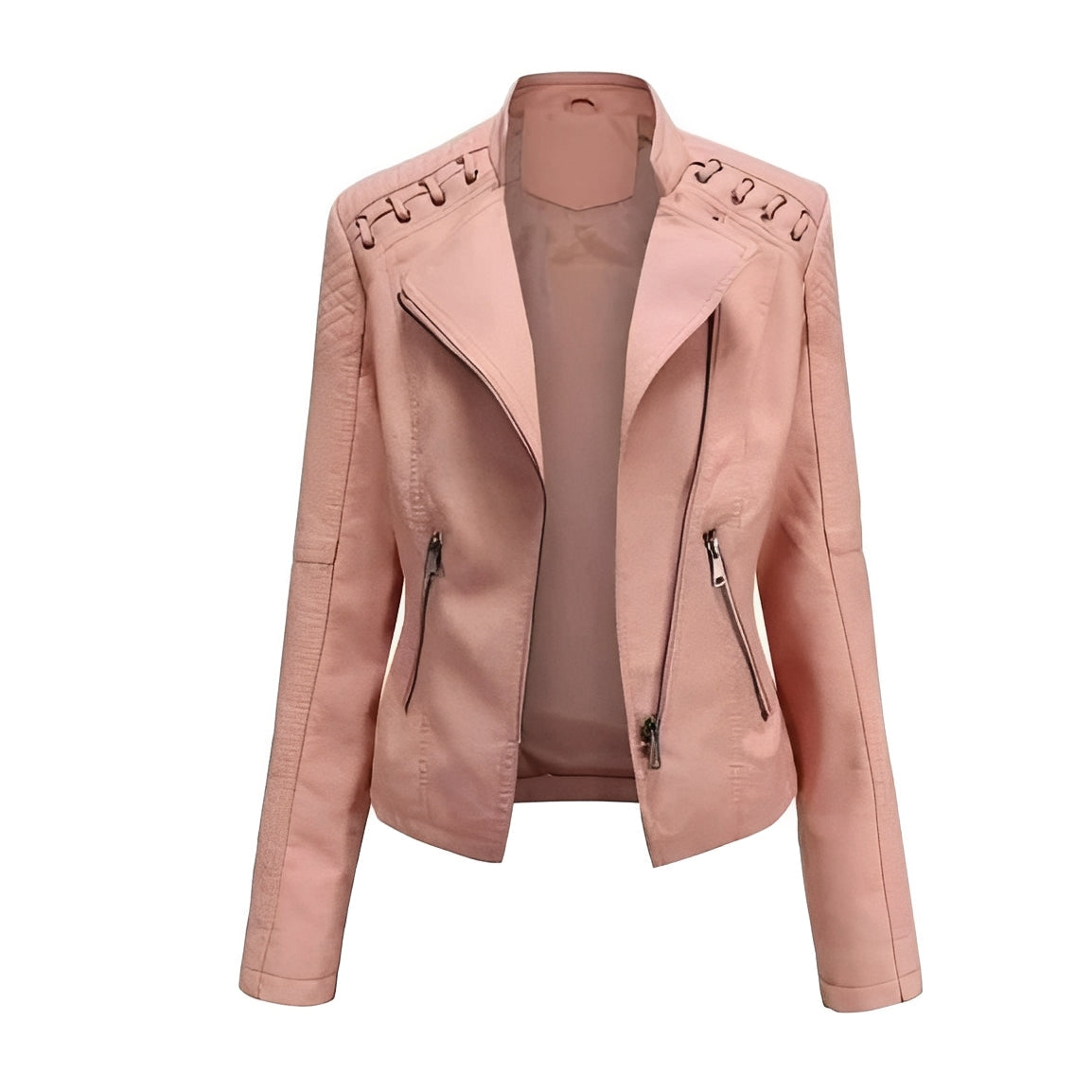 Chic Women’s Leather Jacket with Concealed Zipper