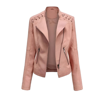 Chic Women’s Leather Jacket with Concealed Zipper