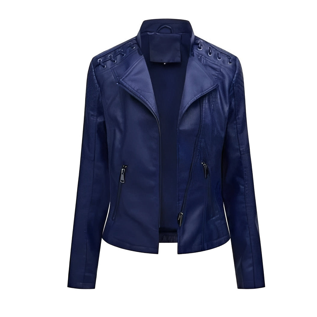 Chic Women’s Leather Jacket with Concealed Zipper