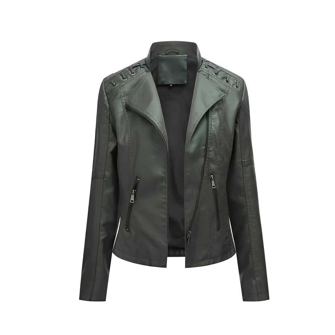 Chic Women’s Leather Jacket with Concealed Zipper