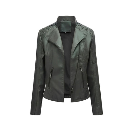 Chic Women’s Leather Jacket with Concealed Zipper