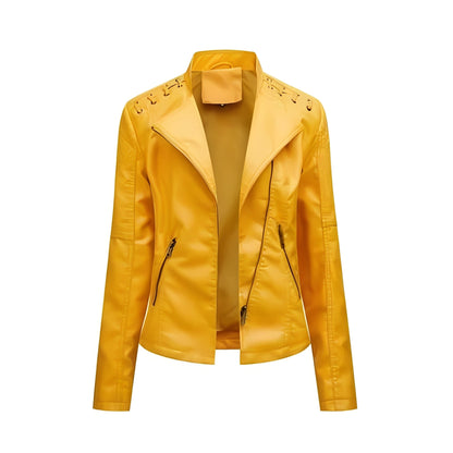 Chic Women’s Leather Jacket with Concealed Zipper