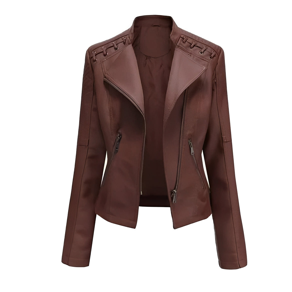 Chic Women’s Leather Jacket with Concealed Zipper