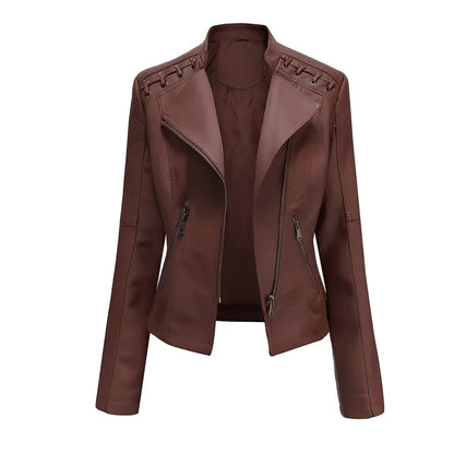 Chic Women’s Leather Jacket with Concealed Zipper