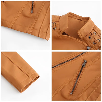 Chic Women’s Leather Jacket with Concealed Zipper