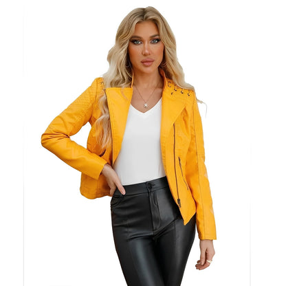 Chic Women’s Leather Jacket with Concealed Zipper