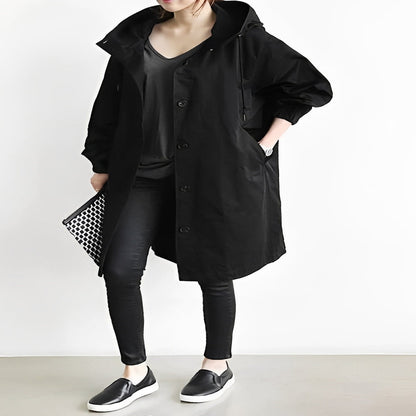 Elegant Women's Hooded Long Overcoat for All Seasons