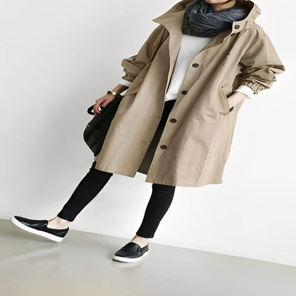 Elegant Women's Hooded Long Overcoat for All Seasons