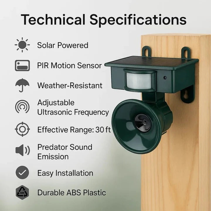 Solar-Powered Motion-Activated Sound Deterrent for Birds