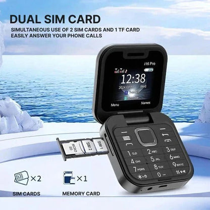 Compact Flip Phone with Dual SIM and Bluetooth Connectivity