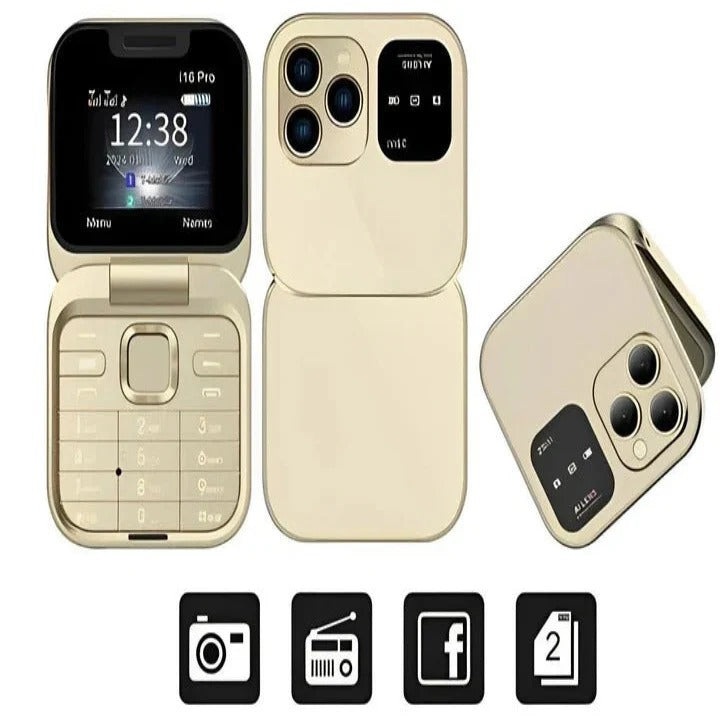 Compact Flip Phone with Dual SIM and Bluetooth Connectivity