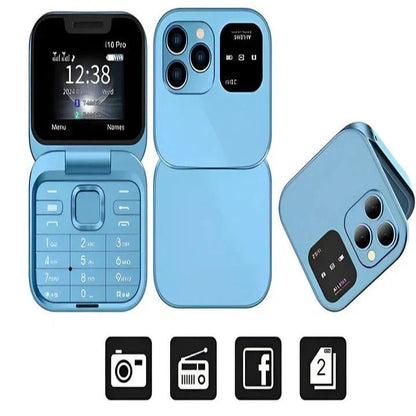 Compact Flip Phone with Dual SIM and Bluetooth Connectivity