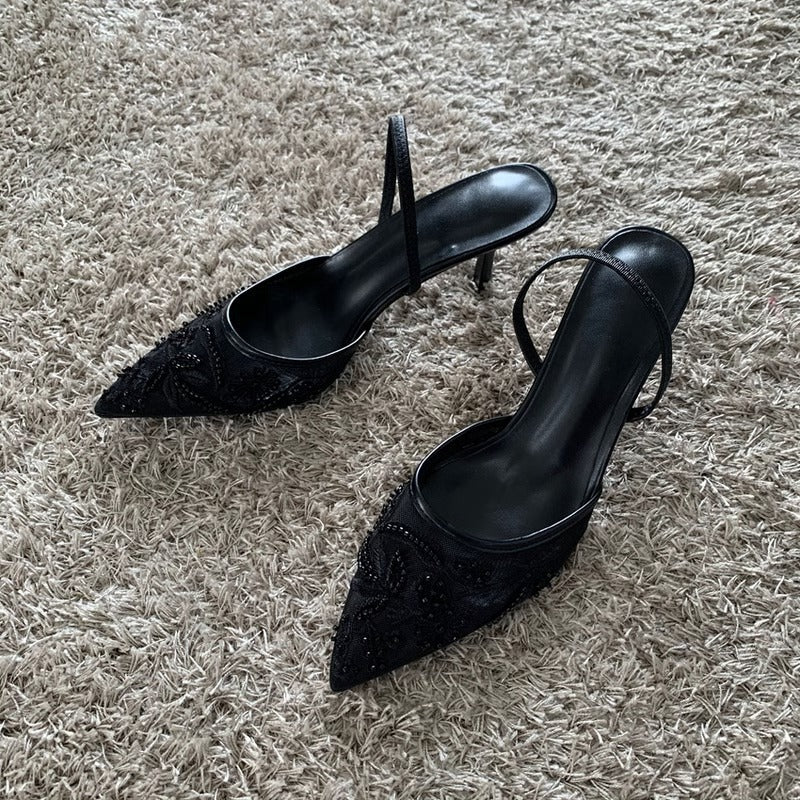 Elegant Slingback Sandals with Embroidered Mesh for Events