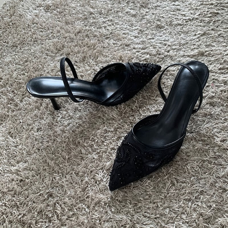 Elegant Slingback Sandals with Embroidered Mesh for Events