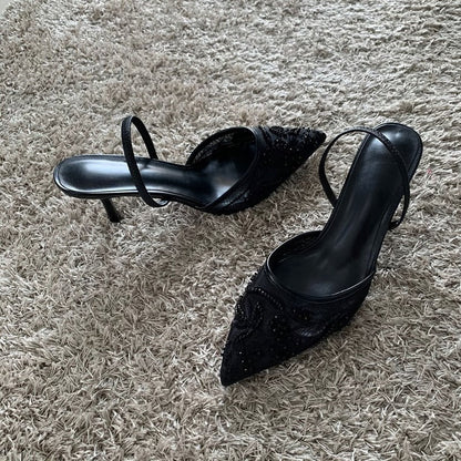 Elegant Slingback Sandals with Embroidered Mesh for Events