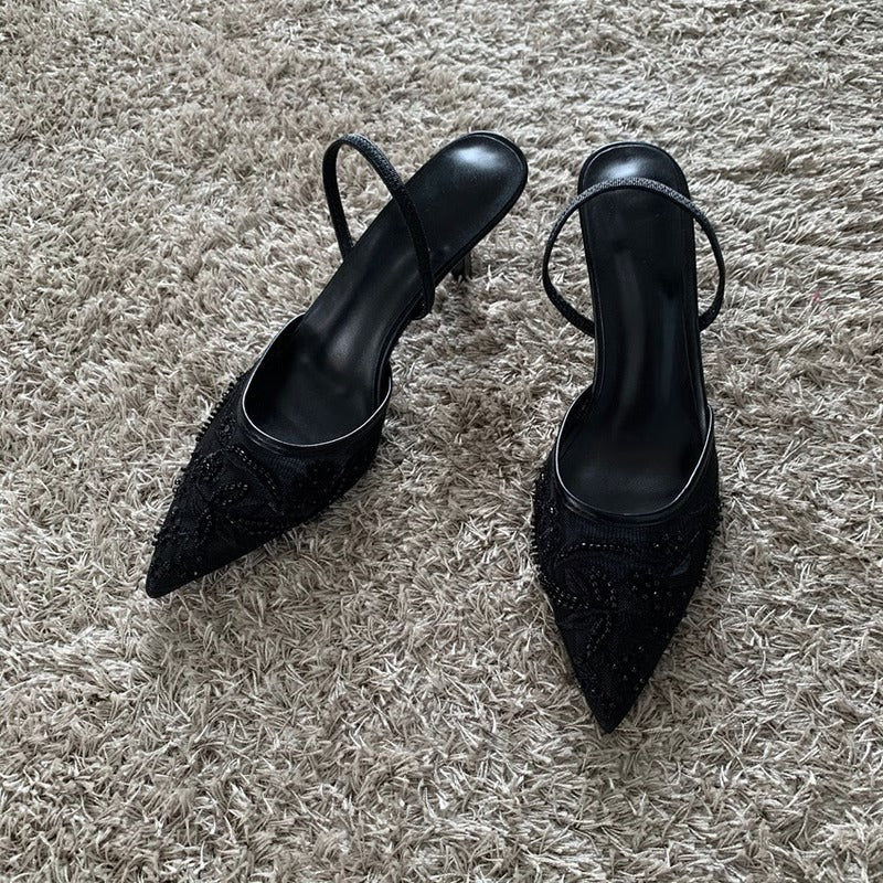 Elegant Slingback Sandals with Embroidered Mesh for Events