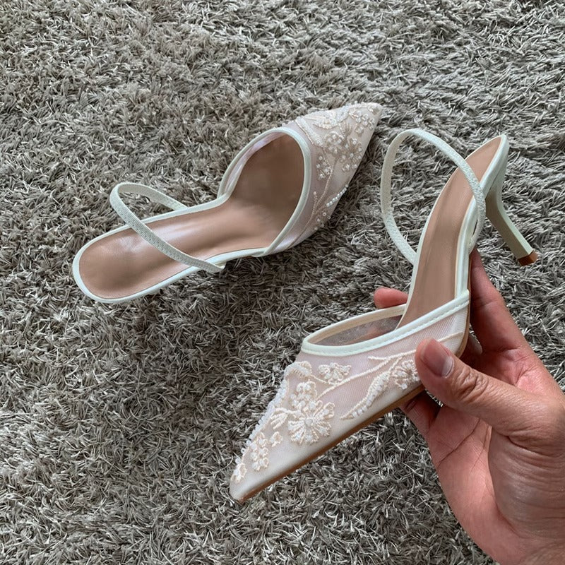 Elegant Slingback Sandals with Embroidered Mesh for Events