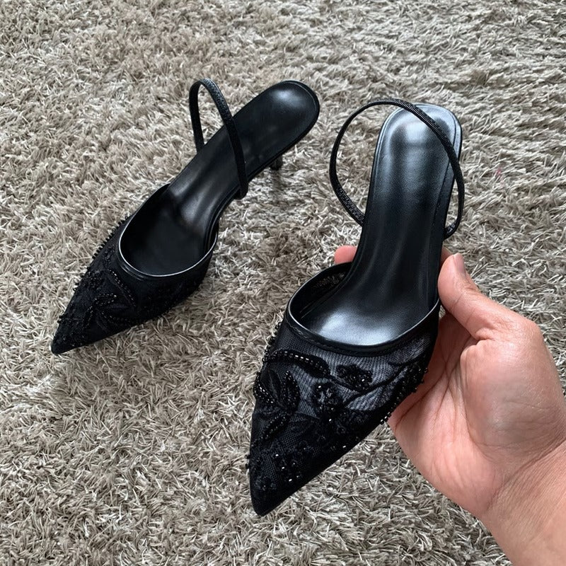 Elegant Slingback Sandals with Embroidered Mesh for Events