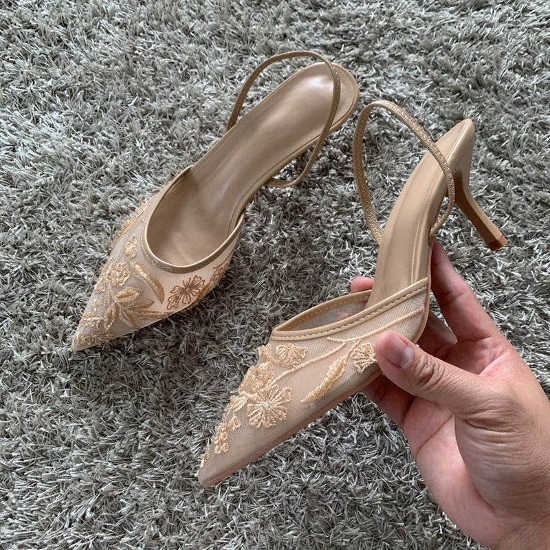 Elegant Slingback Sandals with Embroidered Mesh for Events