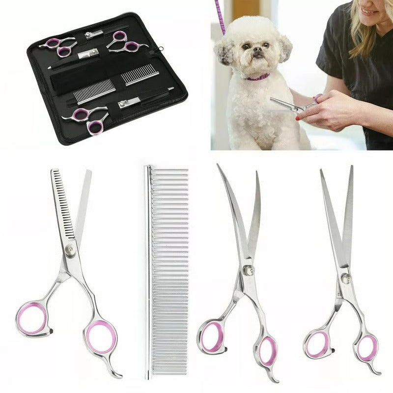 Pet Grooming Scissors Set with 8-Inch Curved Blades & Safety Tips