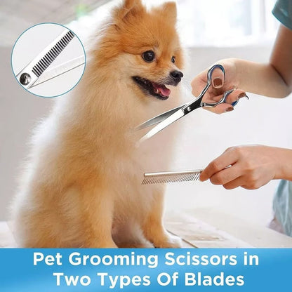 Pet Grooming Scissors Set with 8-Inch Curved Blades & Safety Tips