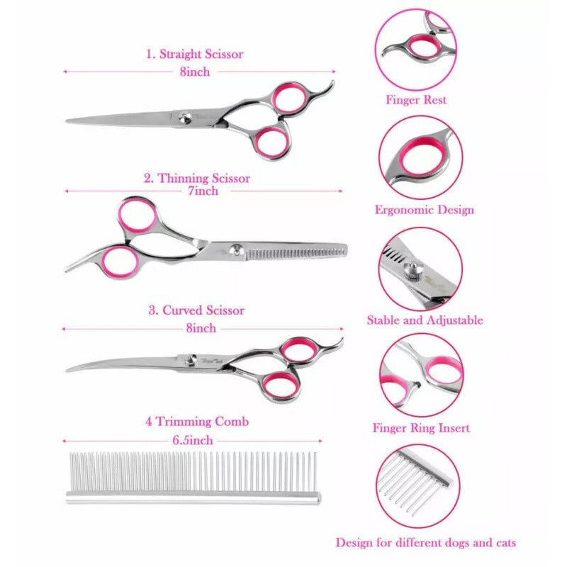 Pet Grooming Scissors Set with 8-Inch Curved Blades & Safety Tips