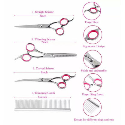 Pet Grooming Scissors Set with 8-Inch Curved Blades & Safety Tips