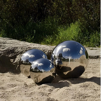 Reflective Stainless Steel Spheres for Elegant Outdoor Decor