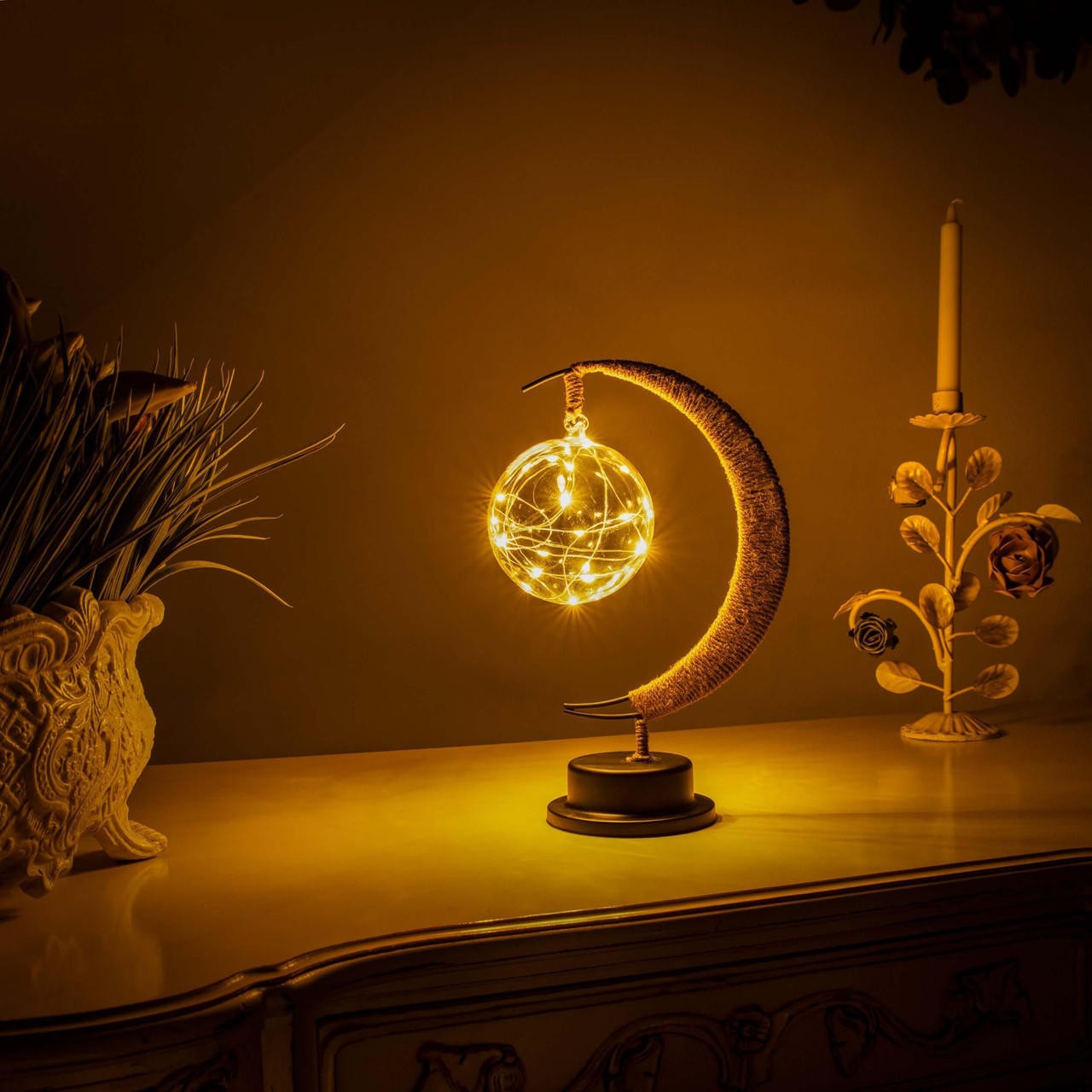 Mystic Orb and Celestial Glow Lamp with Detailed Crater Design
