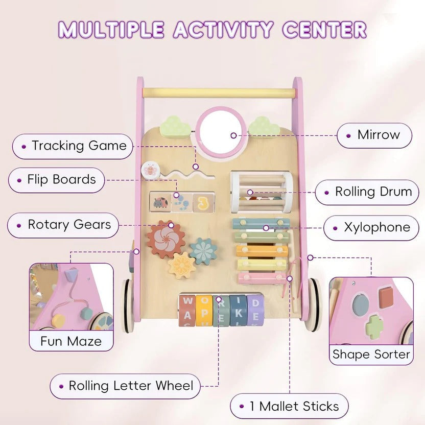 Wooden Toddler Walker and Learning Activity Center