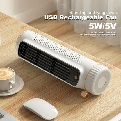 Compact Cordless Tower Fan with Rechargeable USB Power