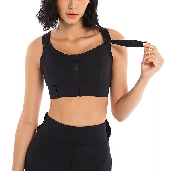 Zippered Active Support Bra with Customizable Straps
