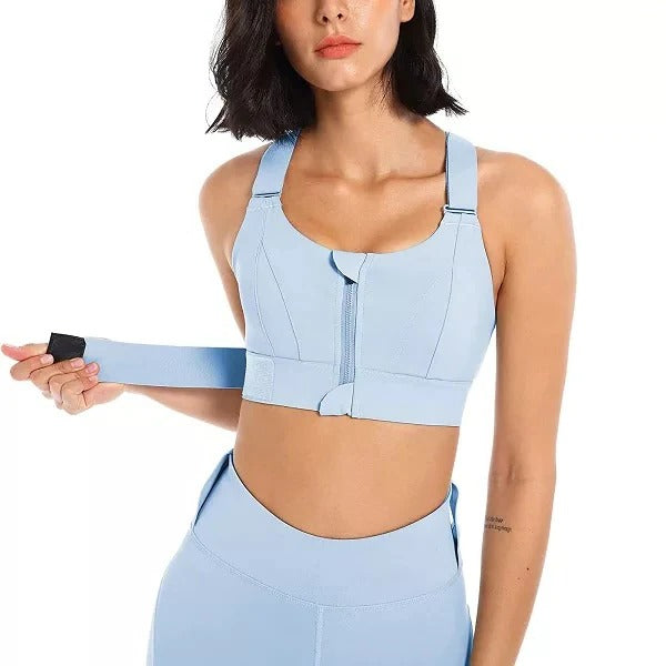 Zippered Active Support Bra with Customizable Straps