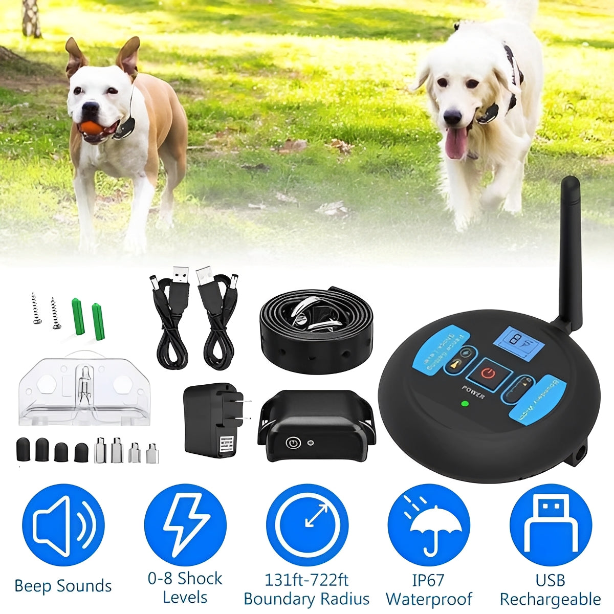 Portable Wireless Pet Safety Barrier with Coaching Features