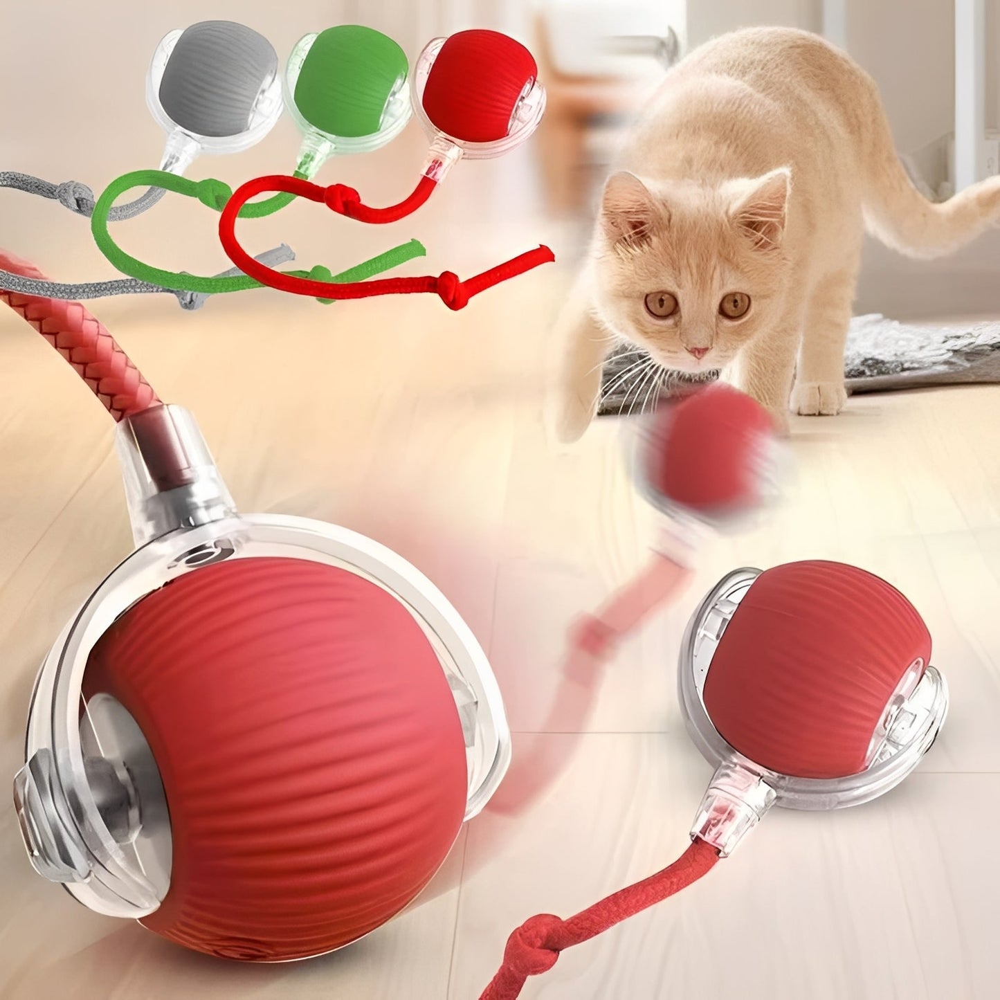 Interactive Motion-Activated Cat Play Ball with Feather Tail