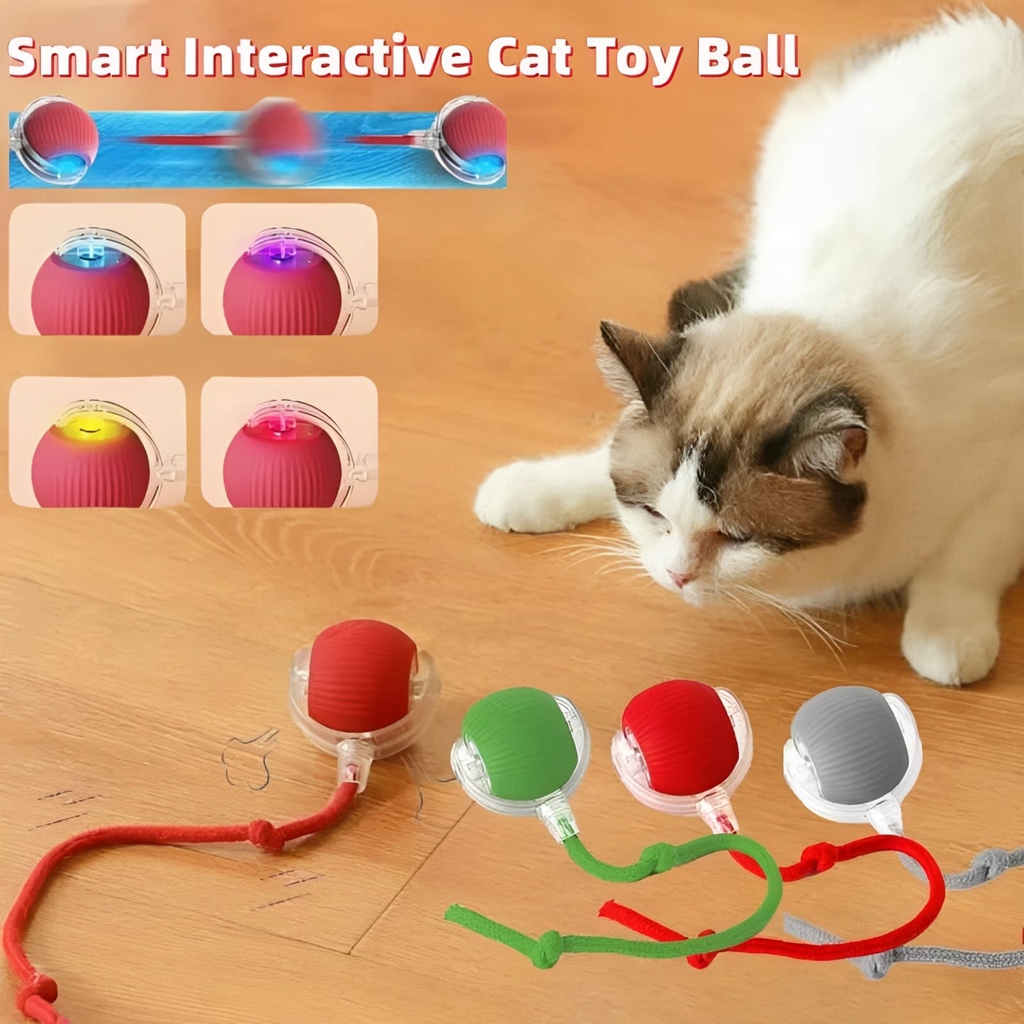 Interactive Motion-Activated Cat Play Ball with Feather Tail