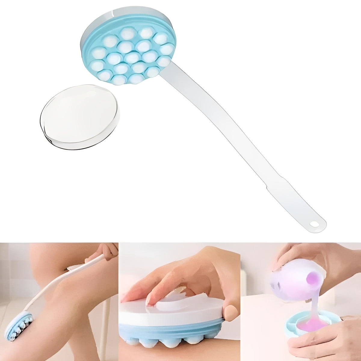 Extended Reach Lotion Applicator with Massage Roller