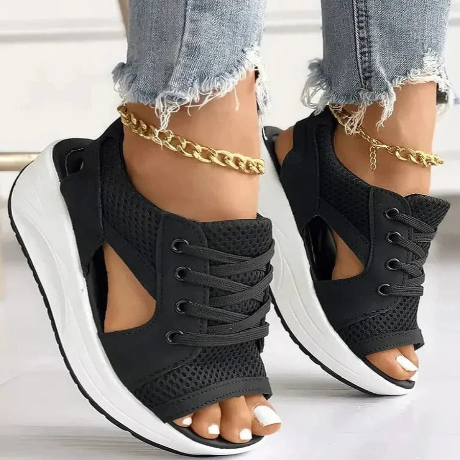 Lace-Up Comfort Sandals with Cushioned Footbed and Stylish Cutouts