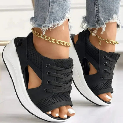 Lace-Up Comfort Sandals with Cushioned Footbed and Stylish Cutouts
