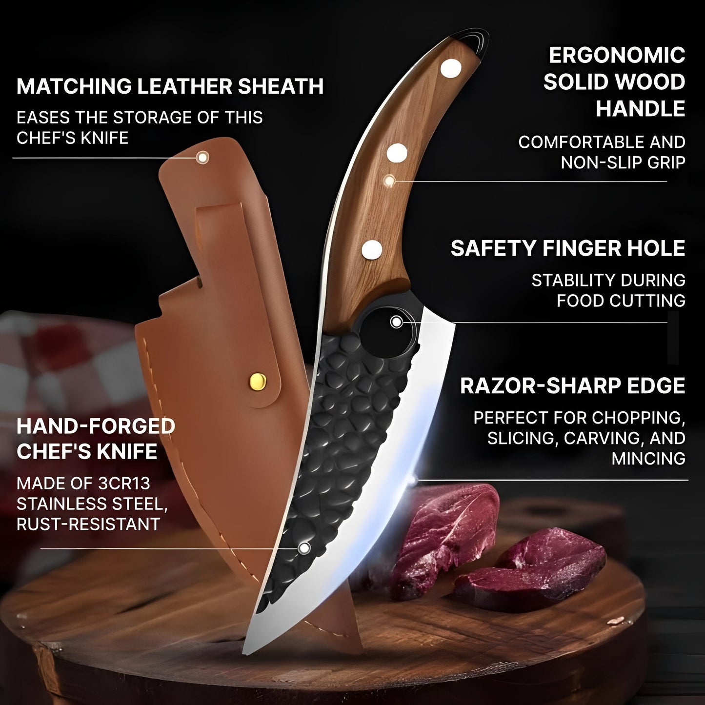 Precision Chef's Knife with Comfortable Wooden Grip