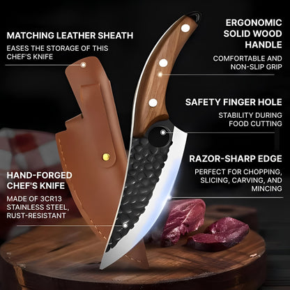 Precision Chef's Knife with Comfortable Wooden Grip