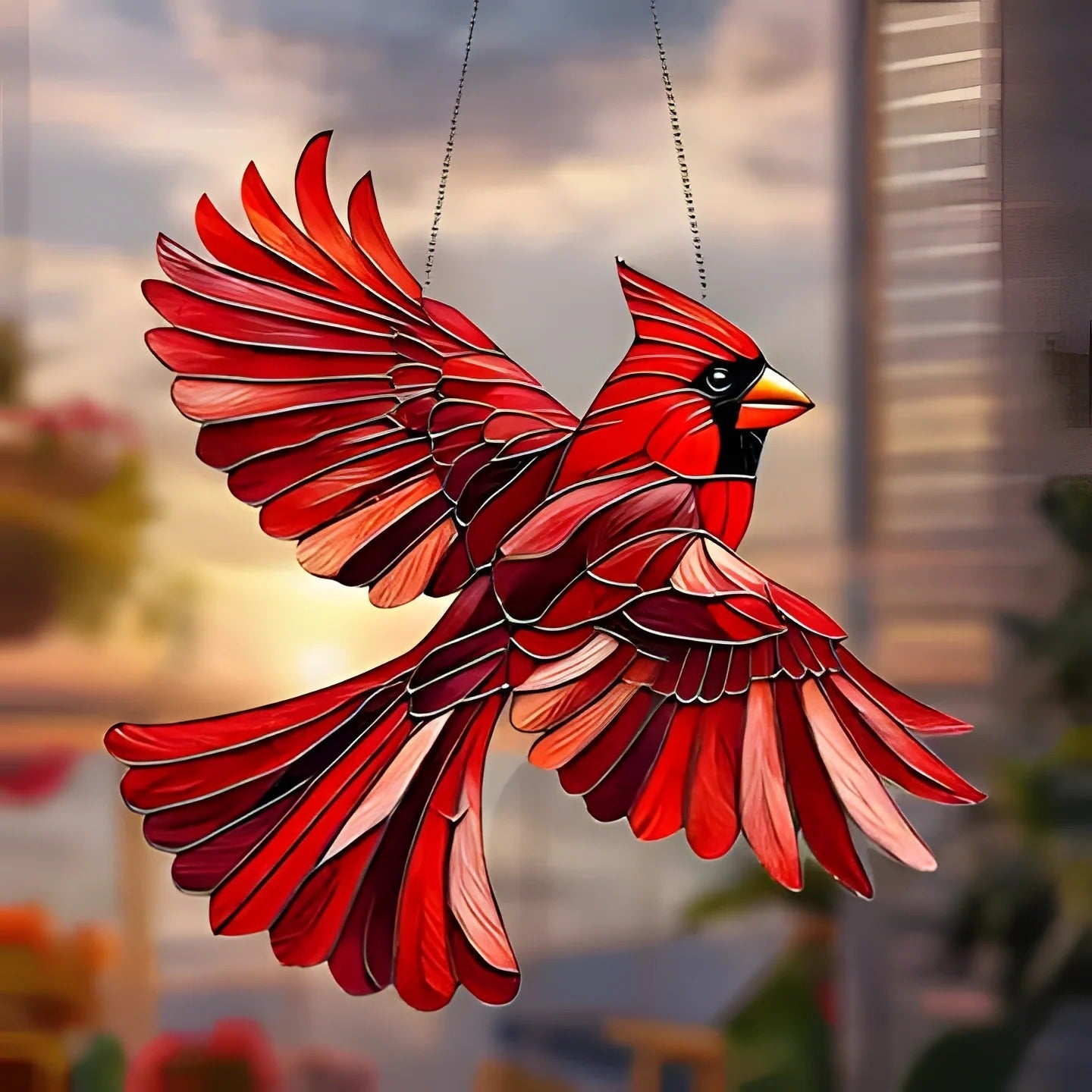 Vibrant Glass Bird Window Ornament for Radiant Light Effects