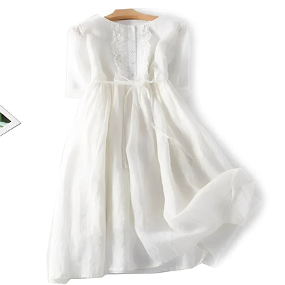 Breezy Linen Blend Dress with Charming Ruffles for Women
