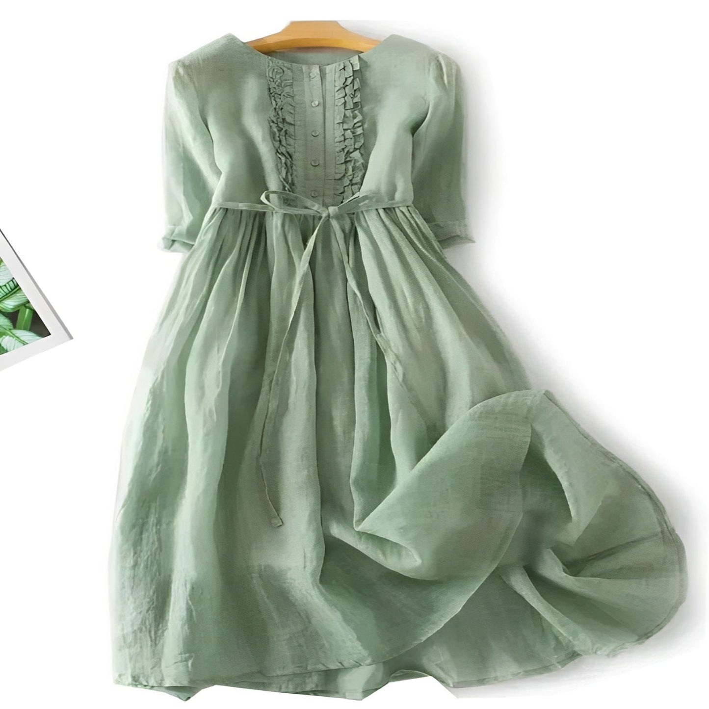 Breezy Linen Blend Dress with Charming Ruffles for Women