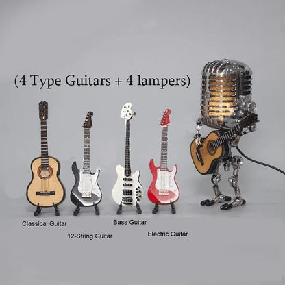 Retro Robot Table Light with Microphone and Guitar Accent