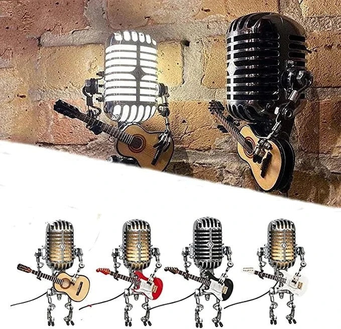 Retro Robot Table Light with Microphone and Guitar Accent